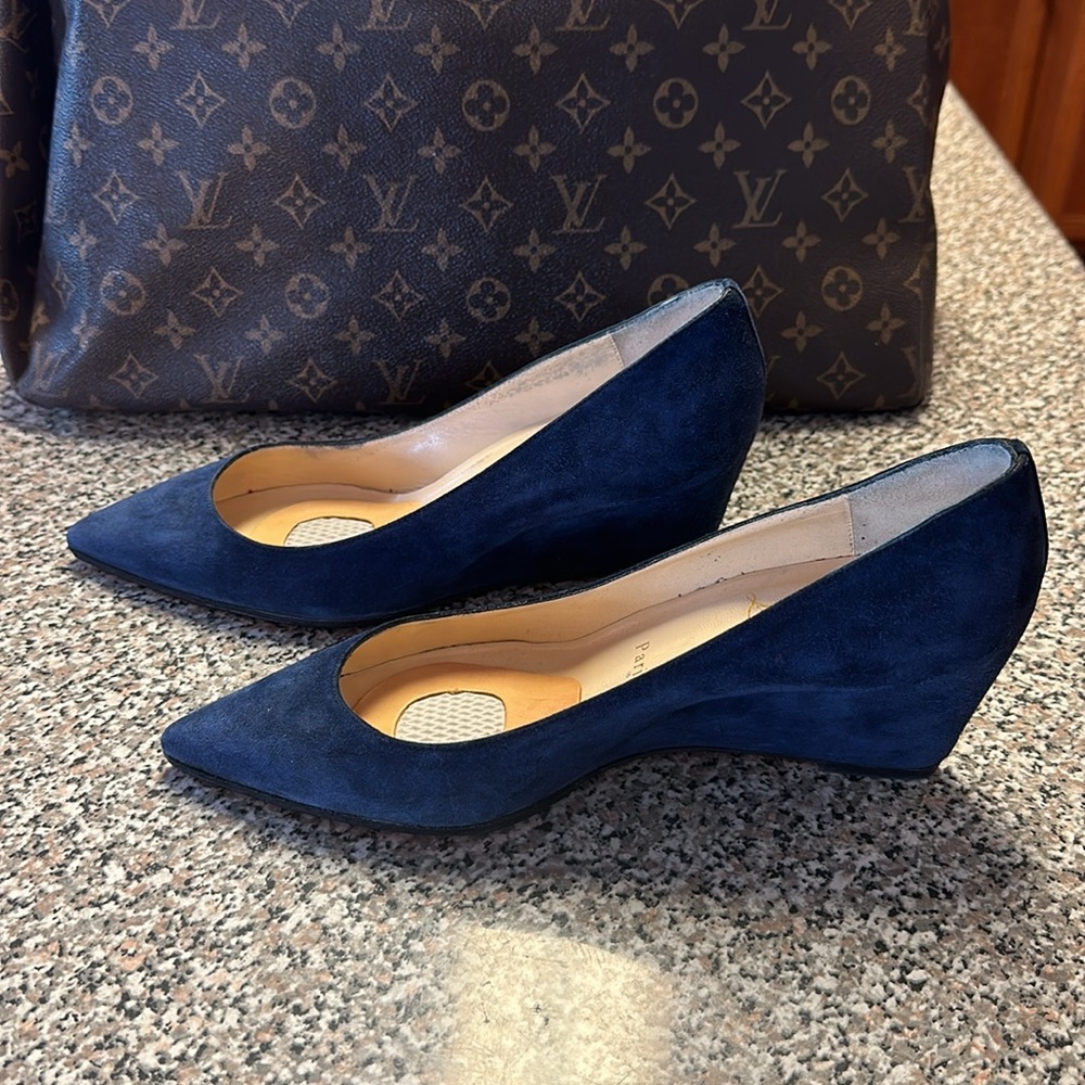 Christian Louboutin Blue Suede Wedge Heels EU 39 - Picture 2 of 14